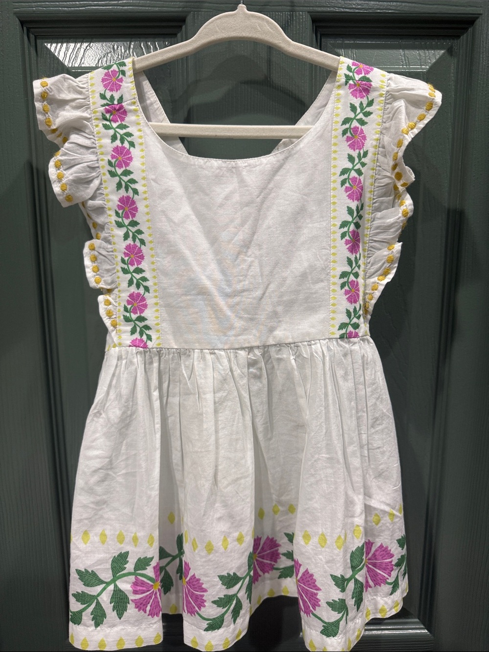 Mini Boden White Top with Pink & Green Floral Embroidery